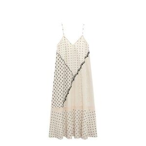 Zara Embroidered Cotton and Linen Boue and Cream Patchwork Maxi Dress